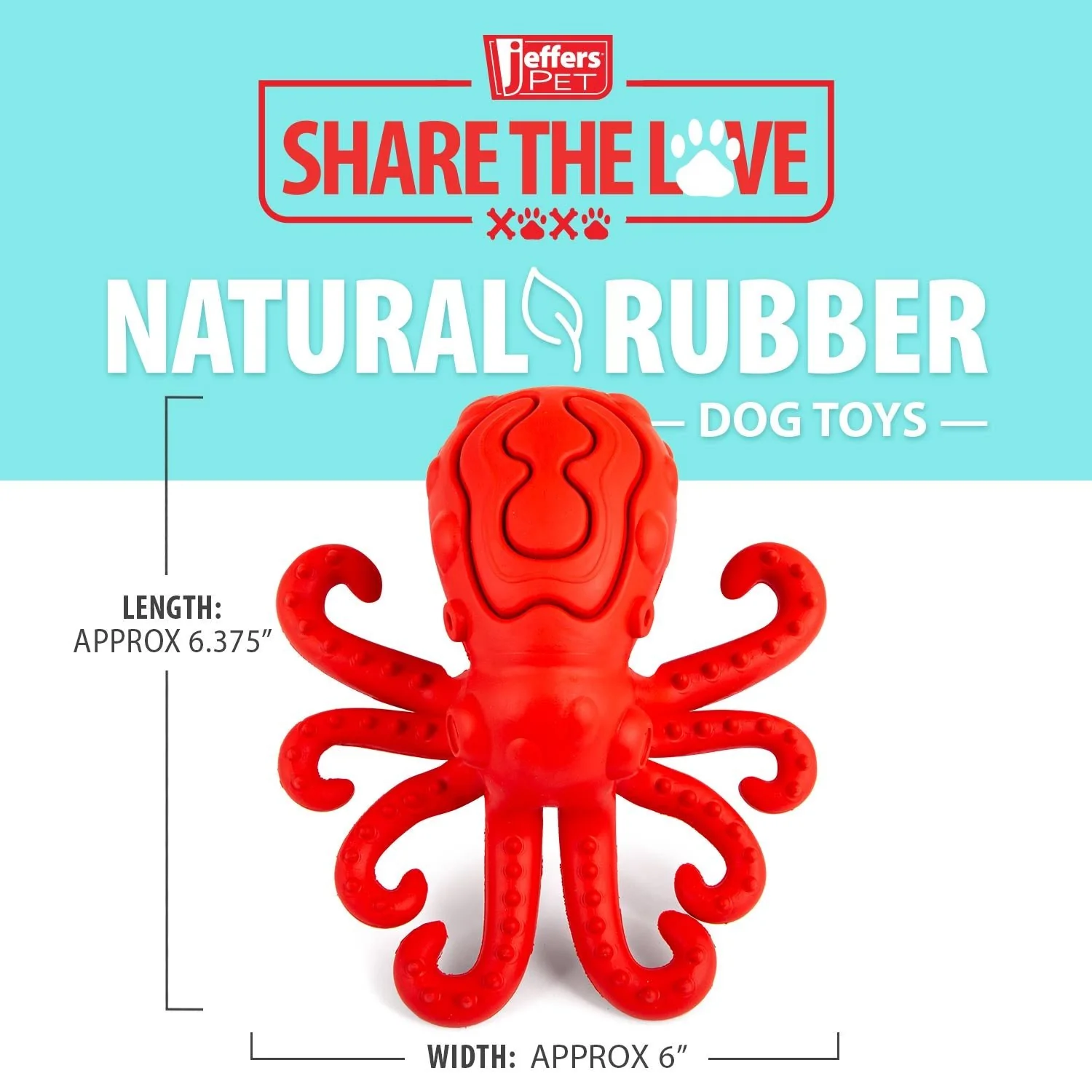 Jeffers Red Octopus Natural Rubber Treat Dispensing Dental Dog Chew Toy - Image 6
