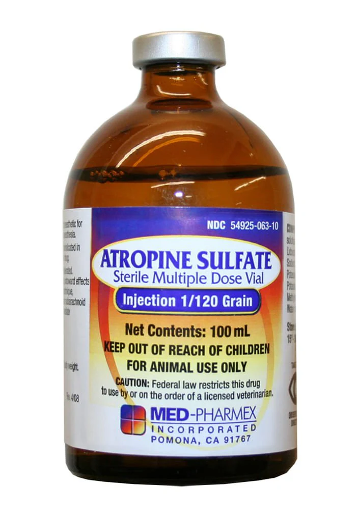 Rx Atropine Sulfate Injectable, 1/120 grain, 100 ml