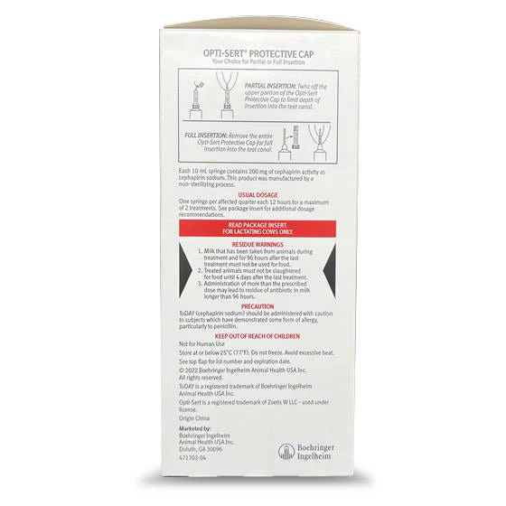 Rx ToDAY (Cephapirin Sodium) One-Day Mastitis Treatment for Lactating Cows, 12 Syringes - Image 2
