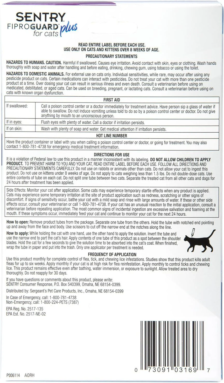 SENTRY Fiproguard Plus Topical for Cats - Image 11