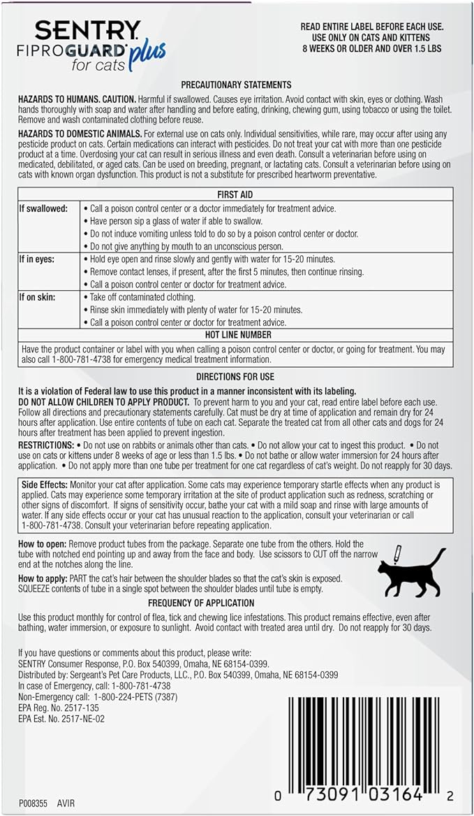SENTRY Fiproguard Plus Topical for Cats - Image 2