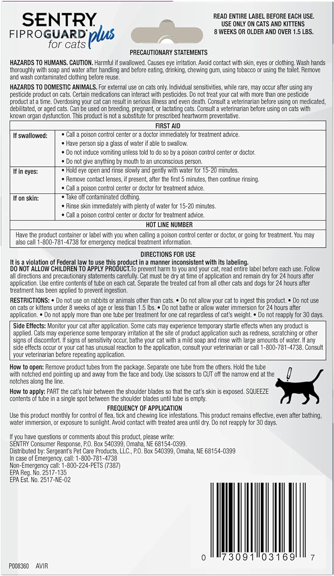 SENTRY Fiproguard Plus Topical for Cats - Image 7