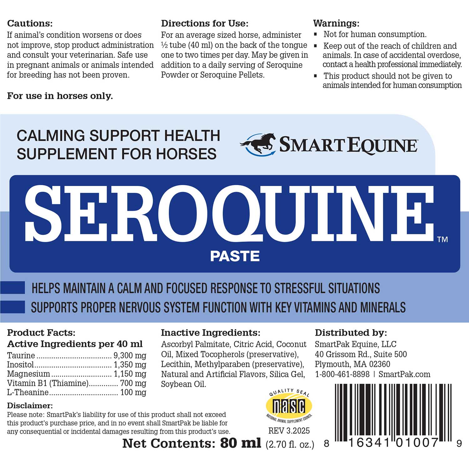 Seroquine Calming Support for Horses, Paste - Image 2