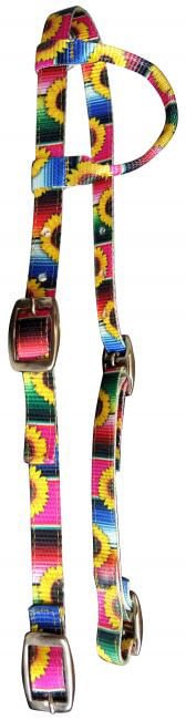 Showman Nylon One Ear Patterned Horse Headstall with Nickel Plated Buckles - Image 3