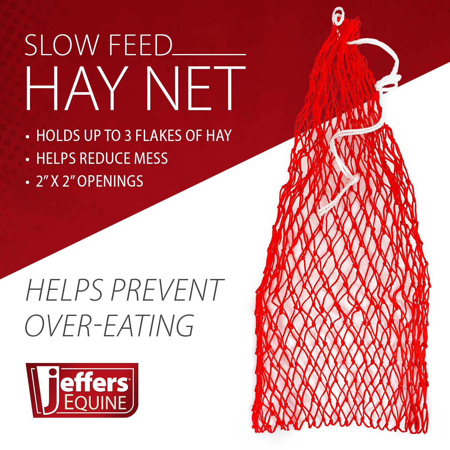 Jeffers Slow Feed 2" x 2" Nylon Hay Net for Horses, Red - Image 3