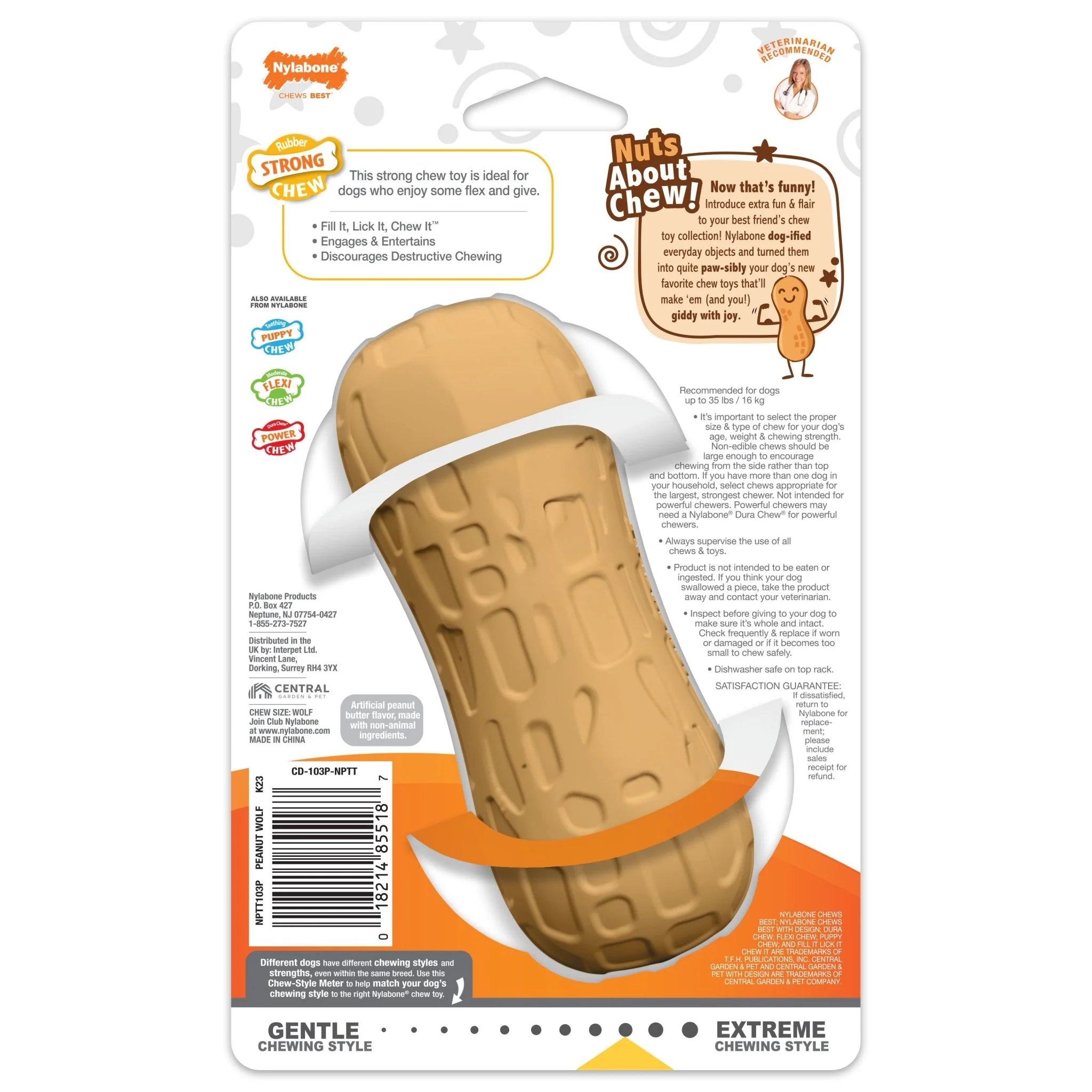 Strong Chew Fillable Peanut Dog Toy, Peanut Butter, Medium/Wolf, Up to 35 lbs. - Image 2