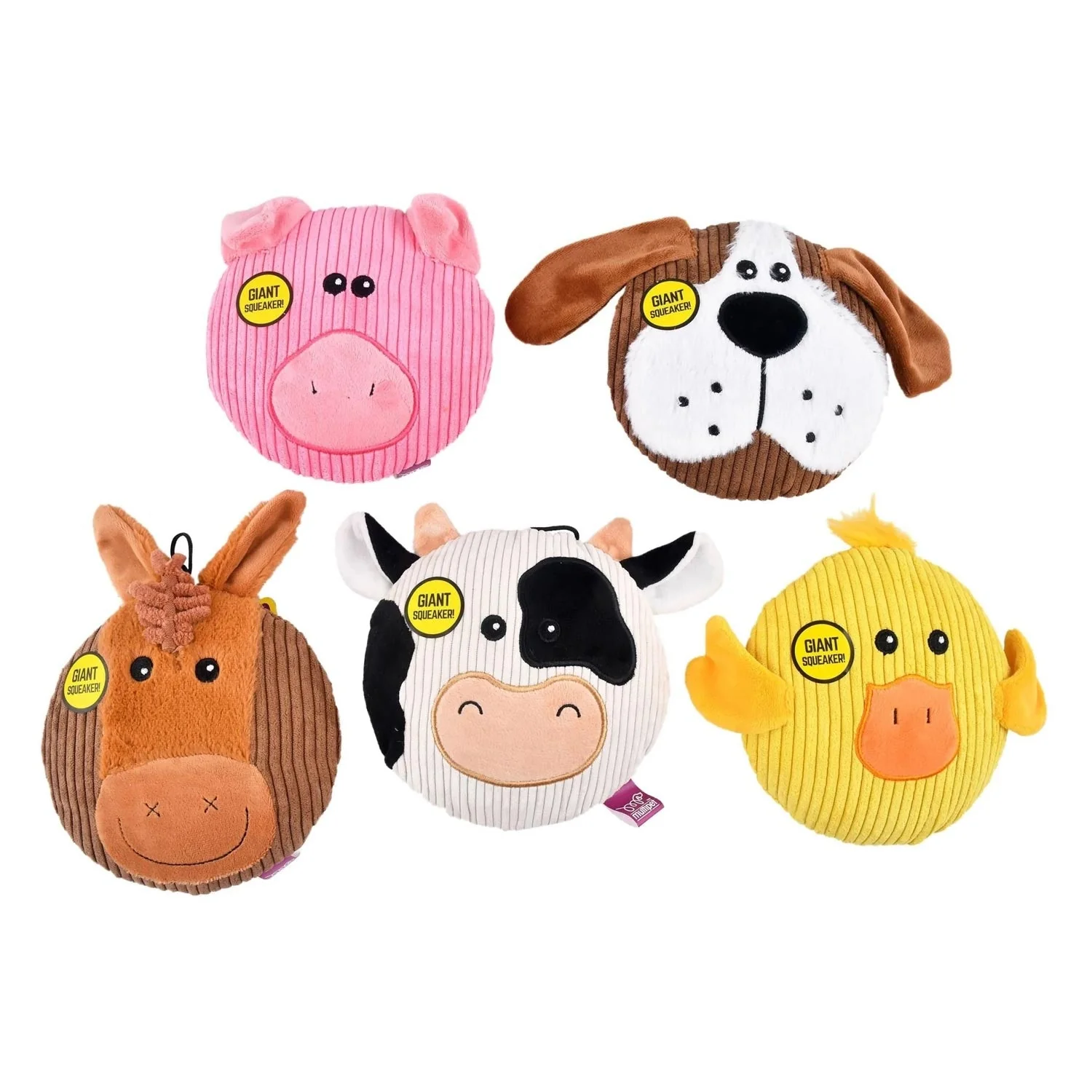 Sub-Woofers Stuffing-Free Flat Assorted Farm Animal Corduroy Dog Toy with Large Squeaker, Each - Image 7