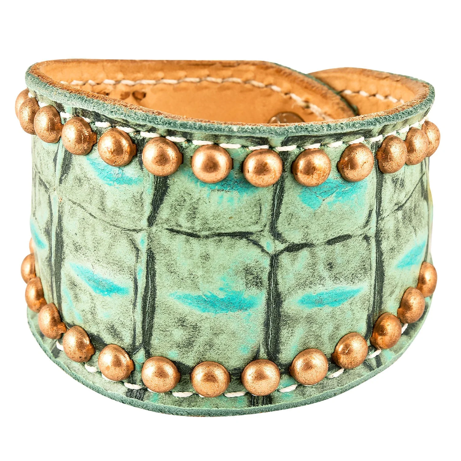 Turquoise Gator Cuff with Brass Spots