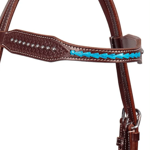Buffalo Leather Turquoise Laced Browband Headstall - Image 2
