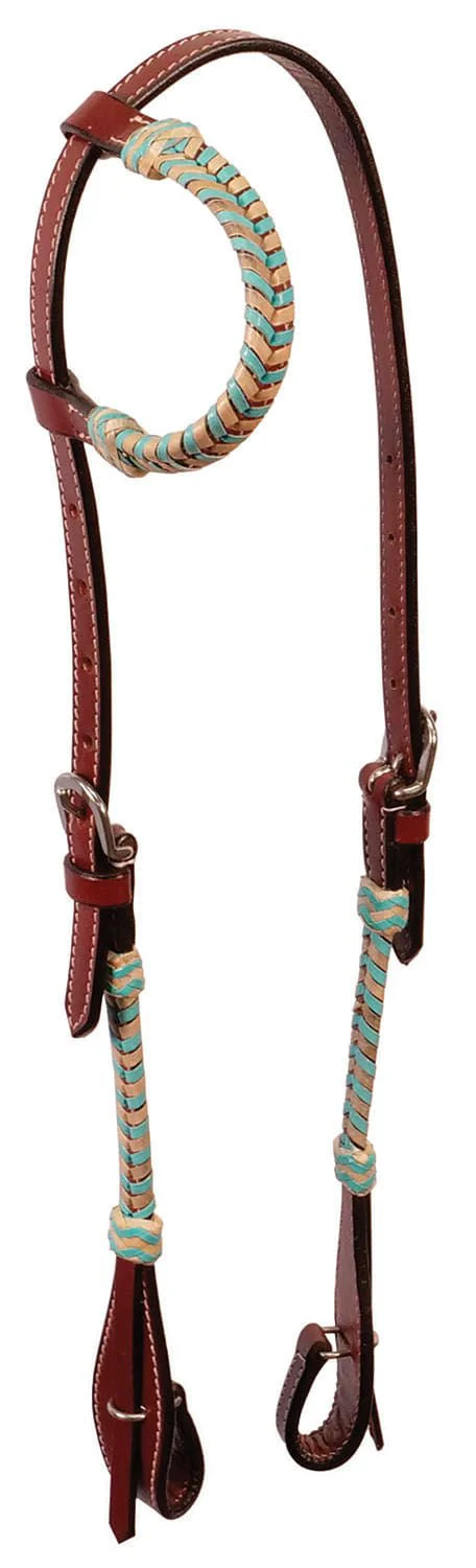 Buffalo Leather Turquoise Rawhide Laced One Ear Headstall