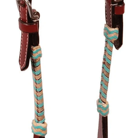 Buffalo Leather Turquoise Rawhide Laced One Ear Headstall - Image 2
