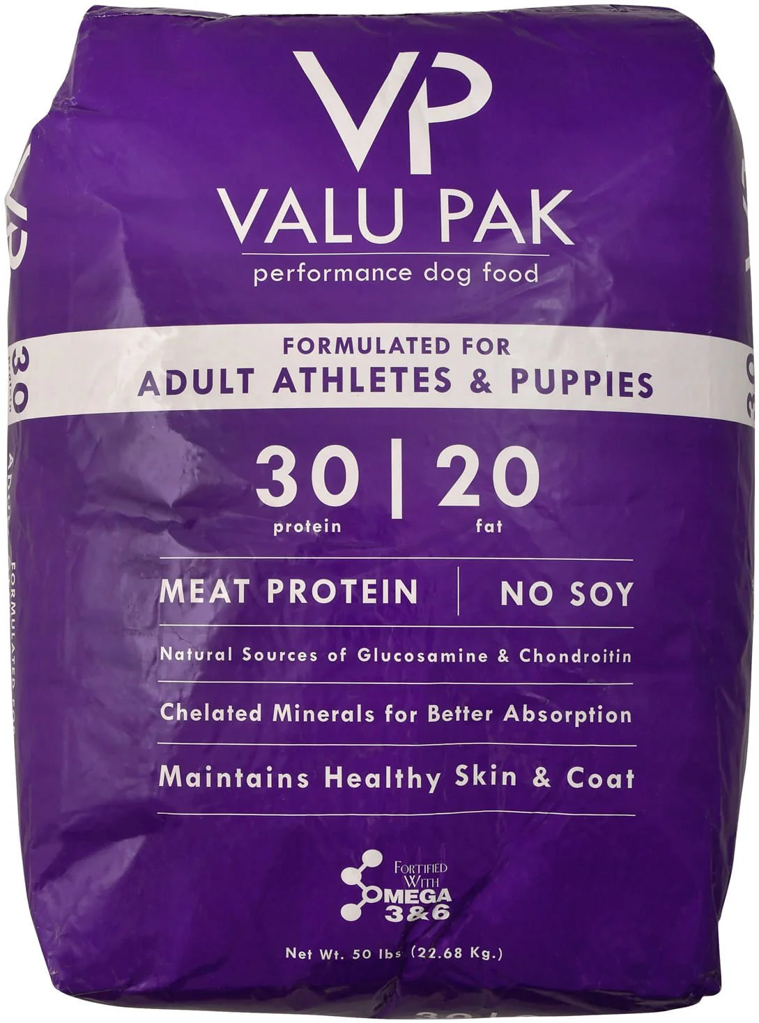 Valu-Pak 30-20 Performance Dry Dog Food (Purple Bag) for Adult Athletes & Puppies, 50 lb