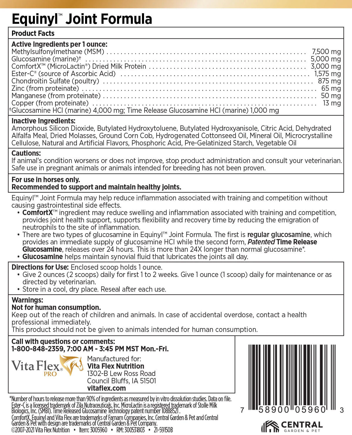 Vita Flex Equinyl Combo Joint Formula Horse Joint Supplement, 60 Day Supply - Image 2