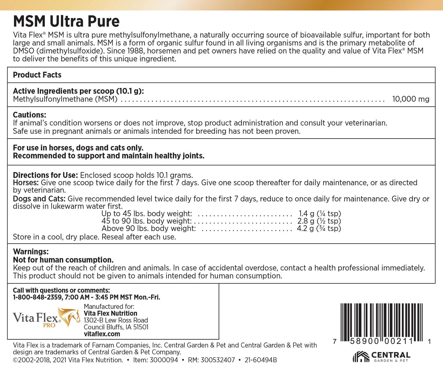Vita Flex Pro MSM Quality Joint Supplement for Horses, Dogs and Cats - Image 2