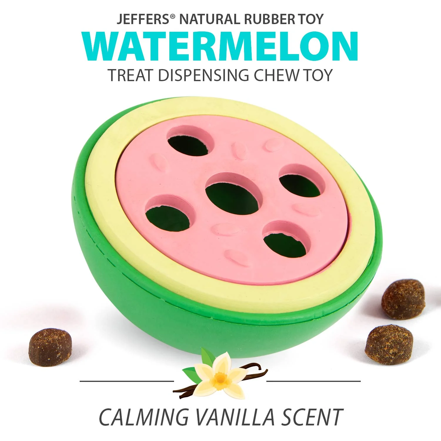 Jeffers Watermelon Natural Rubber Treat Dispensing Dog Dental Chew Toy with Vanilla Scent - Image 2