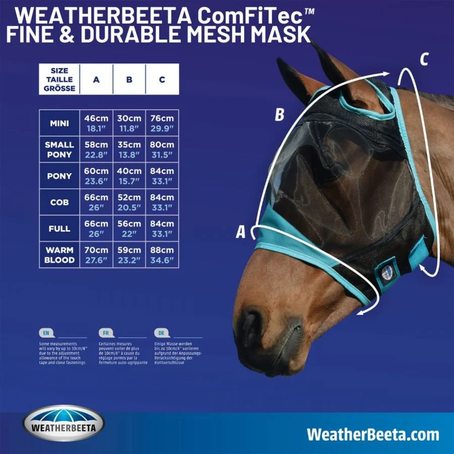 Weatherbeeta ComFITec Deluxe Durable Mesh Horse Fly Mask with Nose, Black & Purple - Image 2