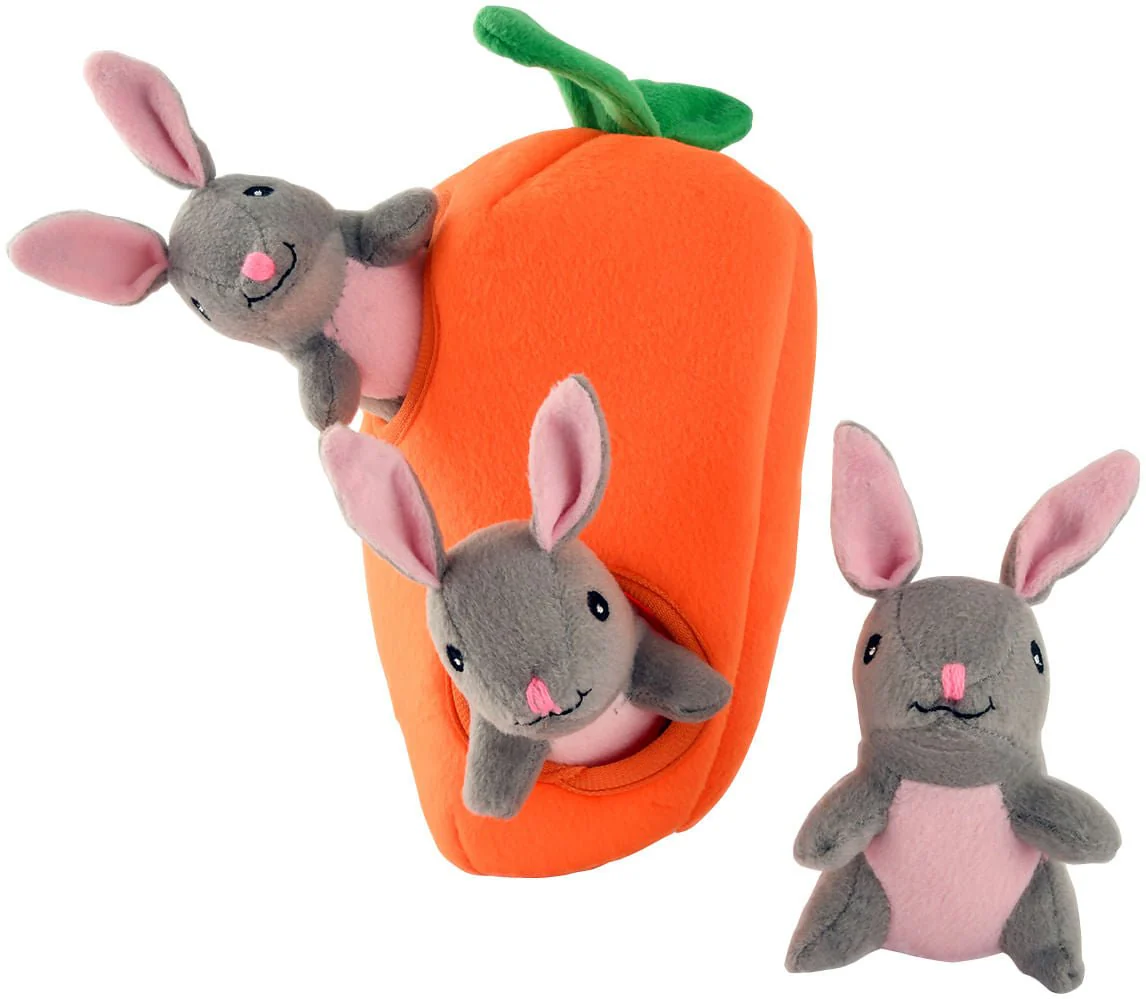 Zippy Paws 4 Piece Bunnies 'n Carrot Burrow Plush Puzzle Dog Toy - Image 2